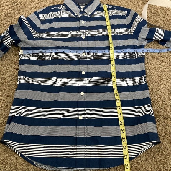 NEW Express Soft Wash Striped Button Down Shirt Men's Size Small Blue White - Picture 4 of 4